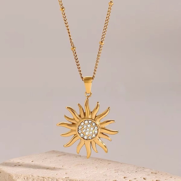 18K Gold Plated Sun Pendant Necklace - Gold Jewelry - Picture 3 of 4